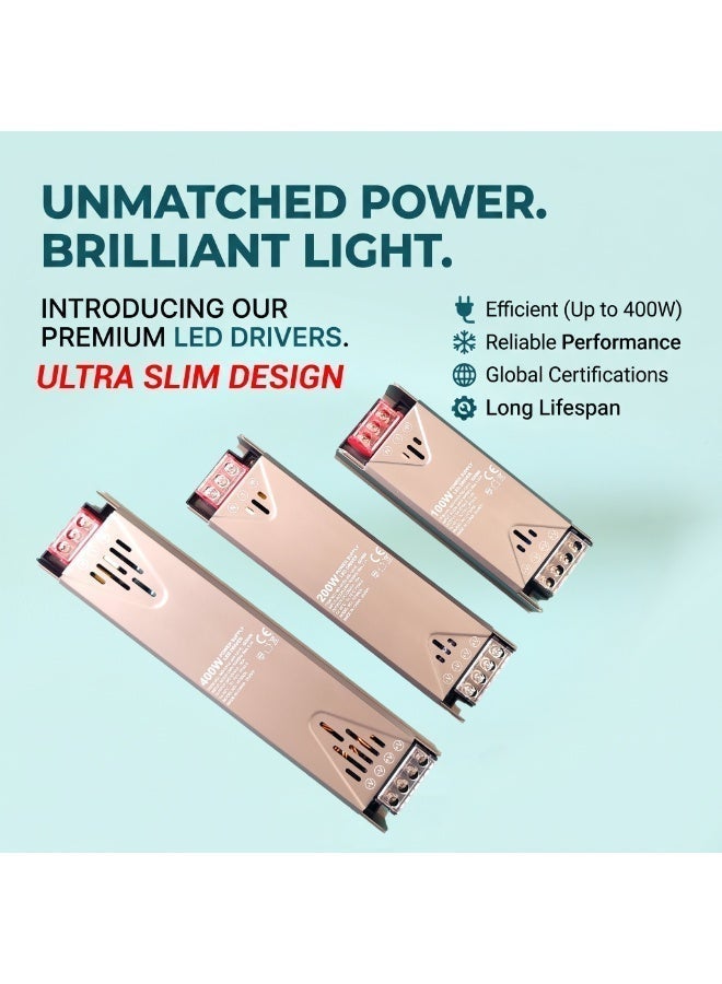 وحدة تغذية طاقة LED فائقة النحافة 12 فولت - 100 واط/200 واط/400 واط - هيكل من الألومنيوم - للاستخدام الداخلي والخارجي - Image 2