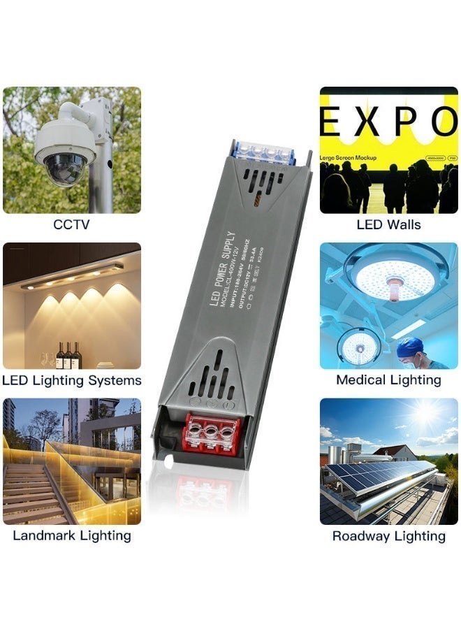 وحدة تغذية طاقة LED فائقة النحافة 12 فولت - 100 واط/200 واط/400 واط - هيكل من الألومنيوم - للاستخدام الداخلي والخارجي - Image 5