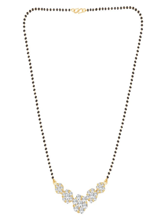 MEENAZ American Diamond Mangalsutra for Women | Stylish 1gm Gold Plated Short Mangal Sutra | CZ AD Pendant Necklace Design | One Gram Gold Polish 18-Inch Black Chain Jewellery for Women | Nallapusalu - Image 1