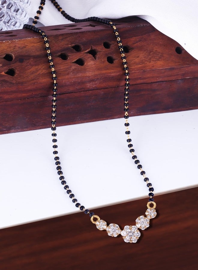 MEENAZ American Diamond Mangalsutra for Women | Stylish 1gm Gold Plated Short Mangal Sutra | CZ AD Pendant Necklace Design | One Gram Gold Polish 18-Inch Black Chain Jewellery for Women | Nallapusalu - Image 3