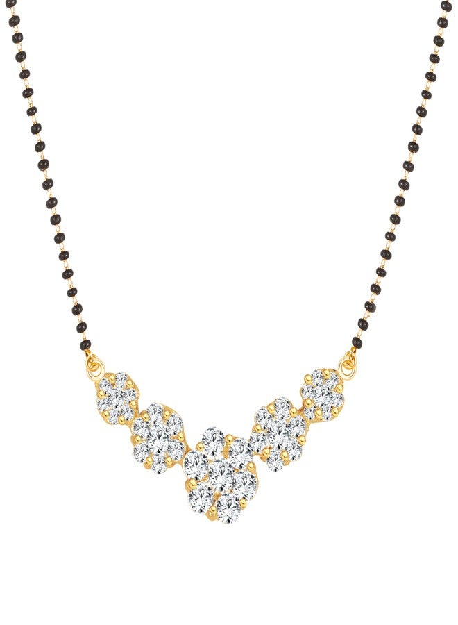 MEENAZ American Diamond Mangalsutra for Women | Stylish 1gm Gold Plated Short Mangal Sutra | CZ AD Pendant Necklace Design | One Gram Gold Polish 18-Inch Black Chain Jewellery for Women | Nallapusalu - Image 5