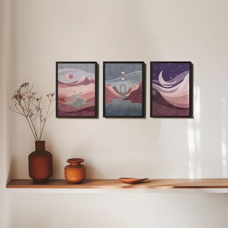 QUOTE - UNQUOTE ART Set of 3 Wall Art - Dune - Wall Painting for Bedroom - 13x17 inches - Black Frame - Image 1