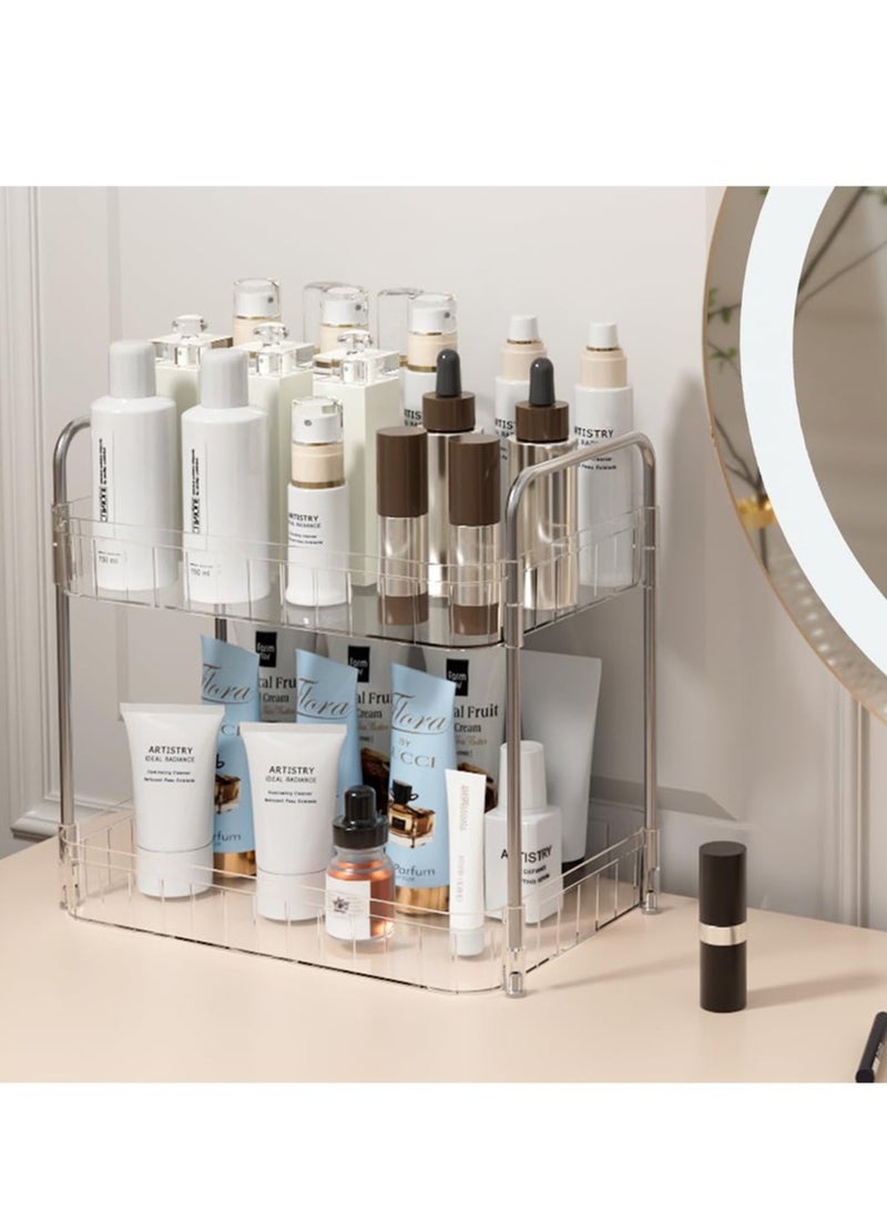 KASTWAVE Bathroom Organizer Countertop Shelf - 2-Tier Clear Skincare Organizers Vanity Stand Storage Shelf, Coffee Bar Accessories Organizer for Counter (Clear-White) - Image 1