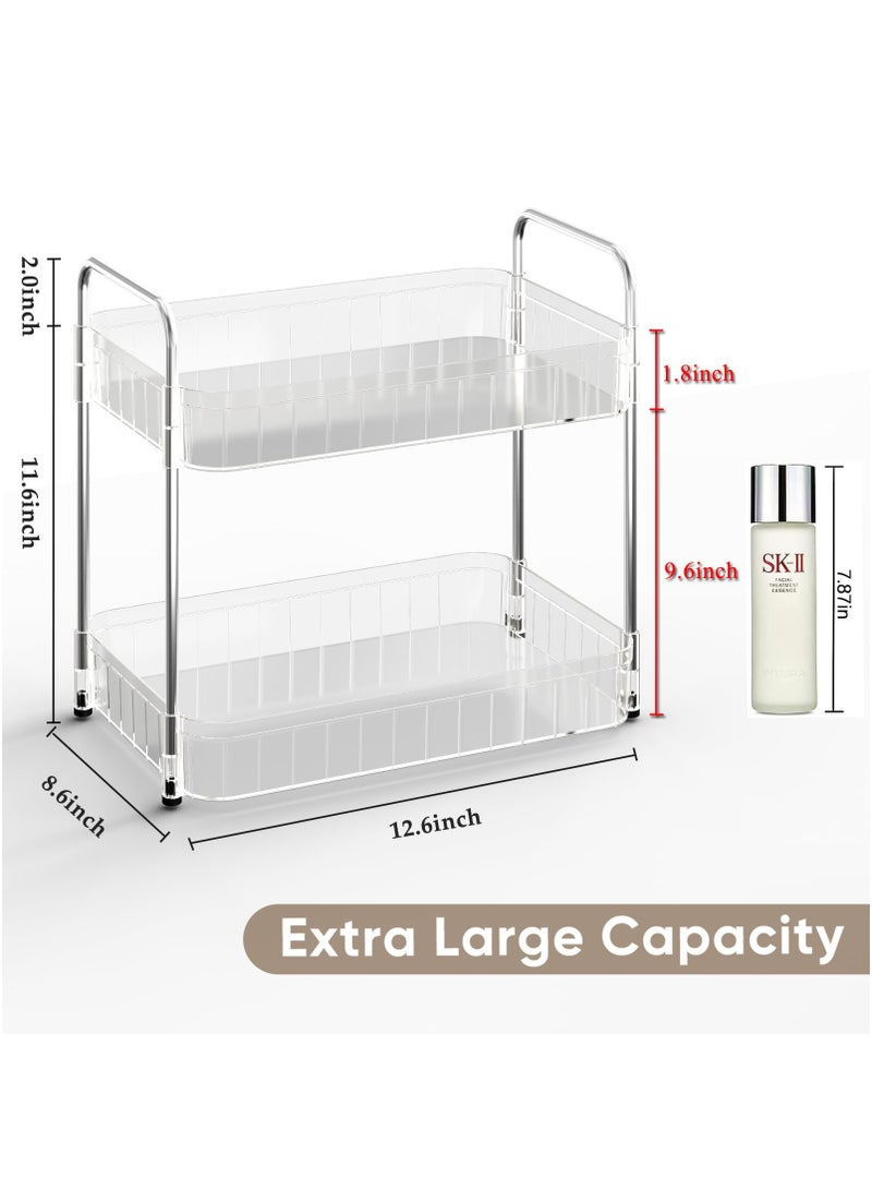 KASTWAVE Bathroom Organizer Countertop Shelf - 2-Tier Clear Skincare Organizers Vanity Stand Storage Shelf, Coffee Bar Accessories Organizer for Counter (Clear-White) - Image 3