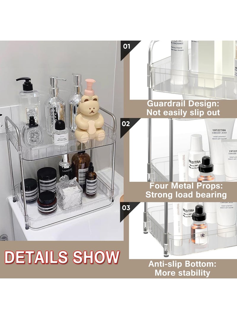 KASTWAVE Bathroom Organizer Countertop Shelf - 2-Tier Clear Skincare Organizers Vanity Stand Storage Shelf, Coffee Bar Accessories Organizer for Counter (Clear-White) - Image 2