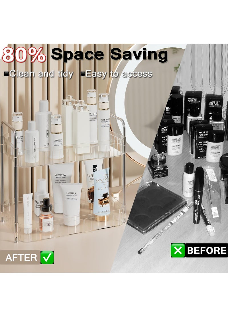 KASTWAVE Bathroom Organizer Countertop Shelf - 2-Tier Clear Skincare Organizers Vanity Stand Storage Shelf, Coffee Bar Accessories Organizer for Counter (Clear-White) - Image 4