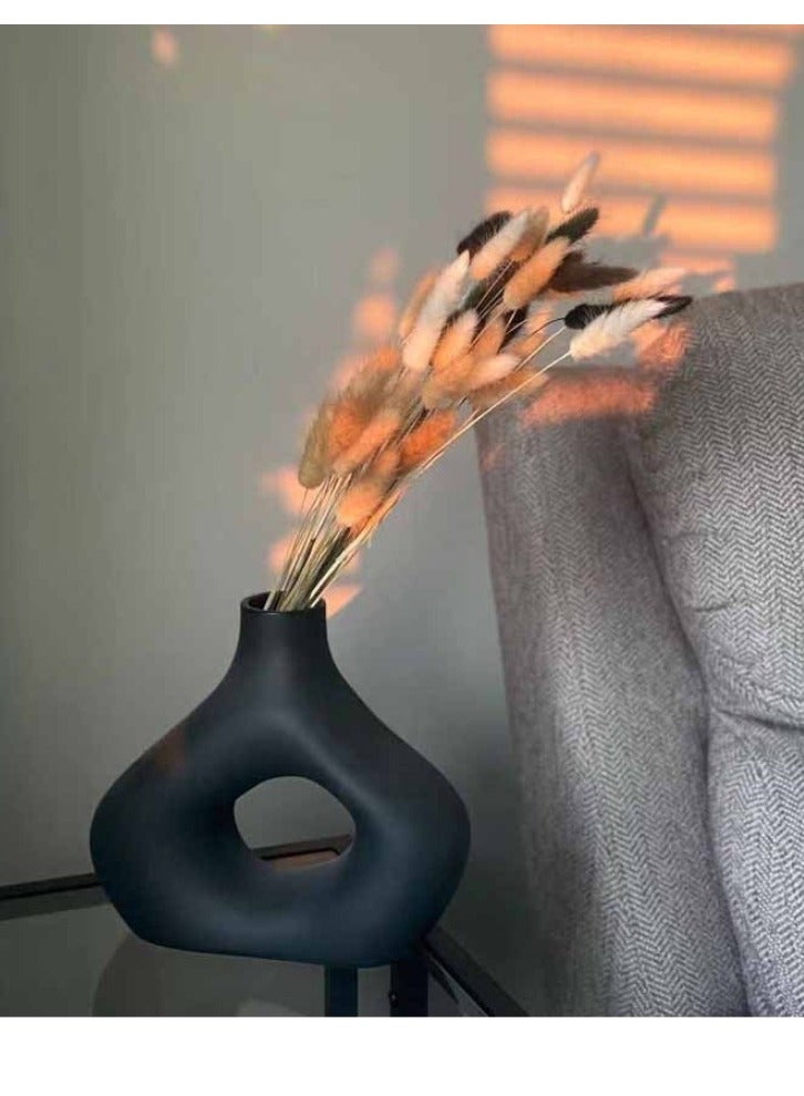 وودن تويست ديكور منزلي عصري بتصميم خشبي، مزهرية زخرفية من السيراميك باللون الأسود للزهور  - Image 5