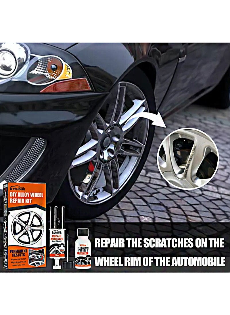 RAYHONG - Alloy Wheel Repair Kit Wheel Scratch Repair Kit Alloy Rim Scratch Repair Kit, Wheel Repair Adhesive Kit Quick Repair Rim Universal Silver - Image 1