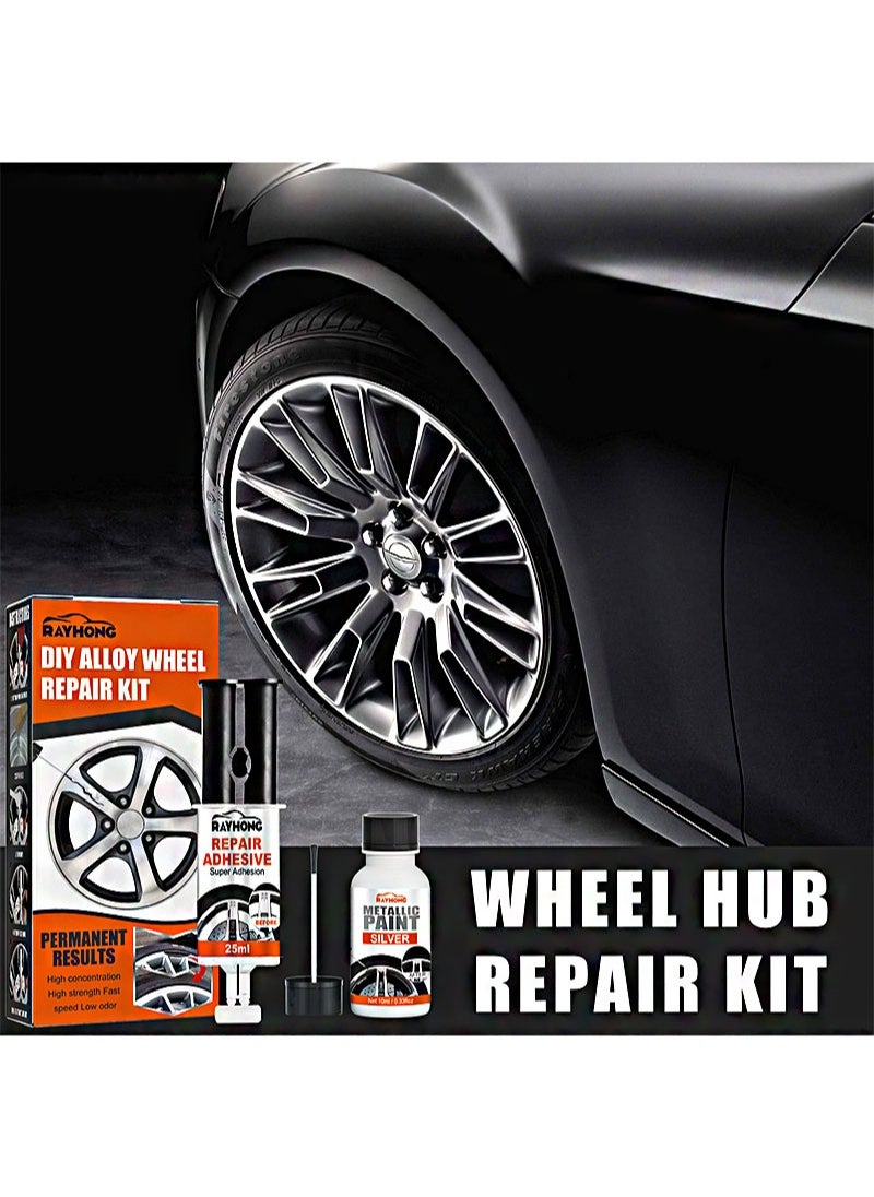 RAYHONG - Alloy Wheel Repair Kit Wheel Scratch Repair Kit Alloy Rim Scratch Repair Kit, Wheel Repair Adhesive Kit Quick Repair Rim Universal Silver - Image 1