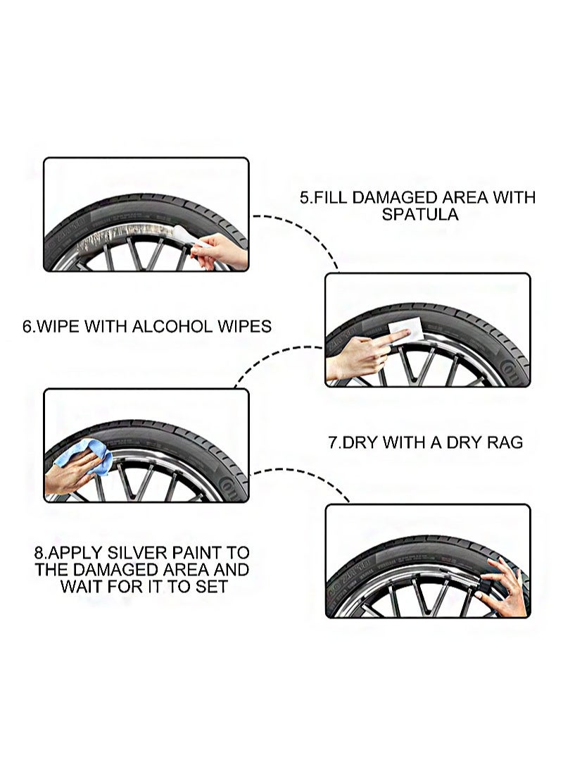 RAYHONG - Alloy Wheel Repair Kit Wheel Scratch Repair Kit Alloy Rim Scratch Repair Kit, Wheel Repair Adhesive Kit Quick Repair Rim Universal Silver - Image 1