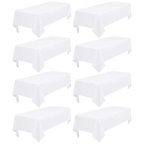 8 Pack White Round Tablecloth 120 Inch Circle Polyester Table Cloth Washable Fabric Stain and Wrinkle Resistant Table Cover Round Table Clothes for Wedding Parties Banquet Reception Dining