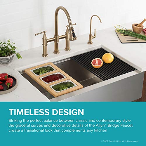 KRAUS Allyn Transitional Bridge Kitchen Faucet with Pull-Down Sprayhead in Brushed Gold, KPF-3121BG - Image 4