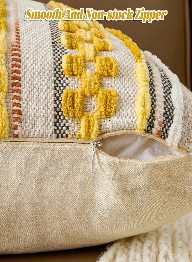 AmHoo Set of 2 Chenille Striped Textured Boho Throw Pillow Covers Aesthetic with Tassels Woven Decorative Pillow Case for Couch Bed Sofa Bedroom Modern Funky 18 x 18-Inch Yellow - Image 3