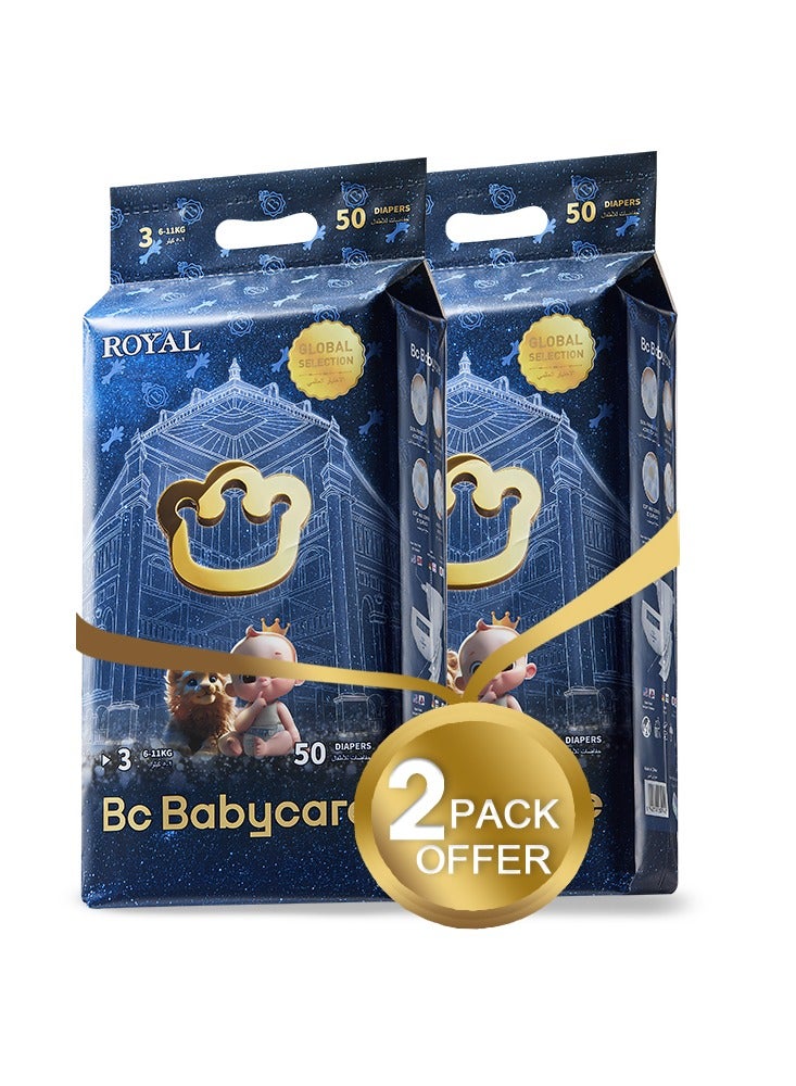 Babycare Babycare Royal Baby Diapers – Size 3 (6–11 kg) – 100 Count x 2 Packs – Soft, Absorbent, Leakproof  - Image 1