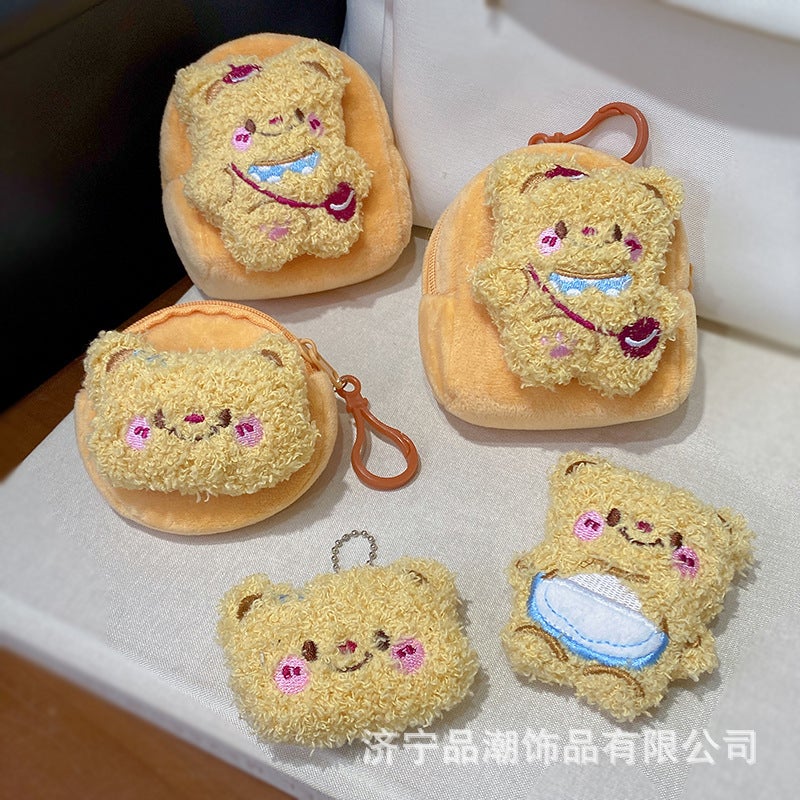 Tiktok Plush Doll Butter Bear Mini Coin Purse Red Book Headphone Bag Storage Bag Hangable Keychain - Image 2