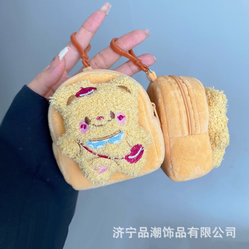 Tiktok Plush Doll Butter Bear Mini Coin Purse Red Book Headphone Bag Storage Bag Hangable Keychain - Image 3