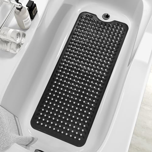 MOONFLY Shower and Bathtub Mat,40x16 Inches,Extra Long Non Slip Mats with Suction Cups and Drain Holes, Machine Washable and Anti Slip Bathmats, Bathroom Mats for Tub Nonslip (Black) - Image 1