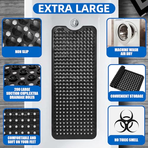MOONFLY Shower and Bathtub Mat,40x16 Inches,Extra Long Non Slip Mats with Suction Cups and Drain Holes, Machine Washable and Anti Slip Bathmats, Bathroom Mats for Tub Nonslip (Black) - Image 3