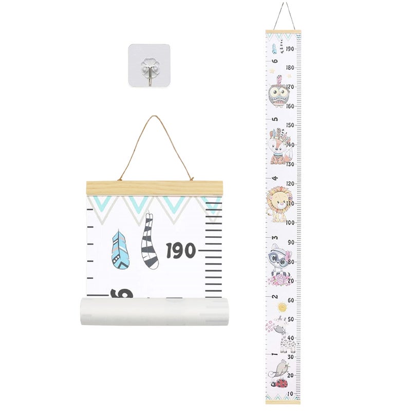 LoveNite Baby Growth Chart  Height Wall Chart for Kids  79 x 7.9in Wooden Frame Canvas Measurement Hanging Ruler for Childs Room Decoration (Animal) - Image 1