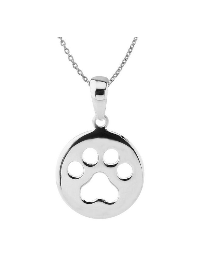 Hawaiian Silver Jewelry - Dog Paw Print Pendant Necklace - 18-Inch Sterling Silver Paw Print Necklace - Italian Made Sterling Silver Chain - Dainty And Cute Silver Necklace - Image 1