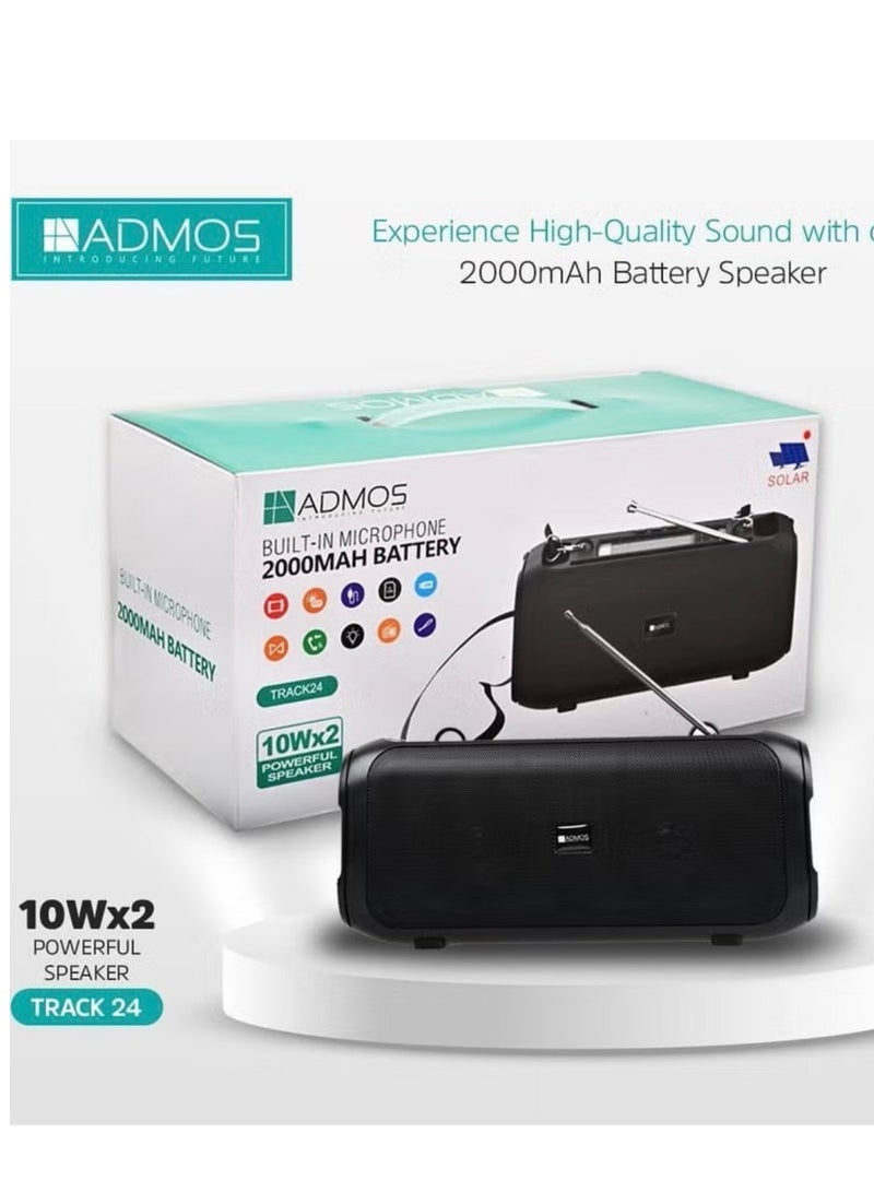 Admos High-quality ADMOS wireless speaker with Bluetooth technology, MP3 player, and solar-powered radio - Image 1
