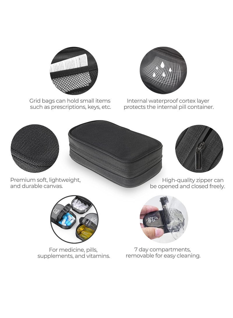 general Canvas Bag Weekly Pill Organizer 2 Times a Day, Large AM/PM Pill Box 7 Day with Portable Zipper Cloth Bag for Holding Supplements - Image 2