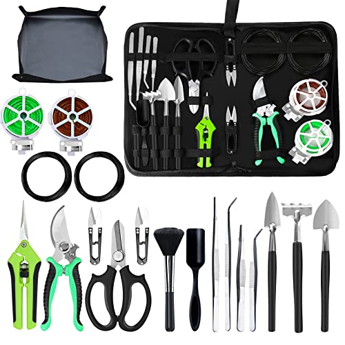 Taschyas Bonsai Tree Kit, 20 Pcs Gardening Succulent Tools Set, Bonsai Tool Kit Include 262 Feet Bonsai Wire, 29.5"x29.5" Plant Repotting Mat, Bonsai Scissors, Pruning Shears, Unique Gift for Indoor Gardening - Image 1