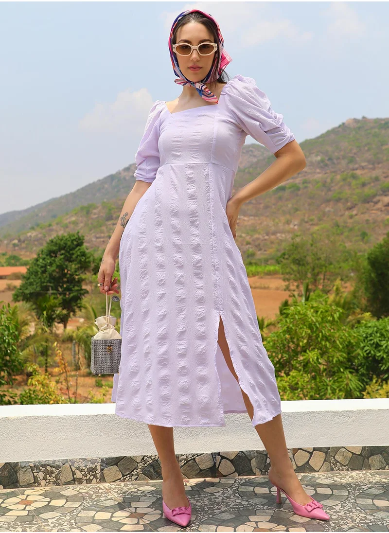 PINACOLADA Women's Pastel Lilac Creased Dress With Slit Detail