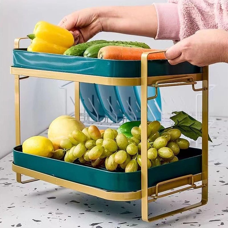 Dhadh Green Kitchen Drain Tray Kitchen Sink Tray Bathroom Draining Board Bowl Cup Dish Drying Rack Double Layer - Image 1