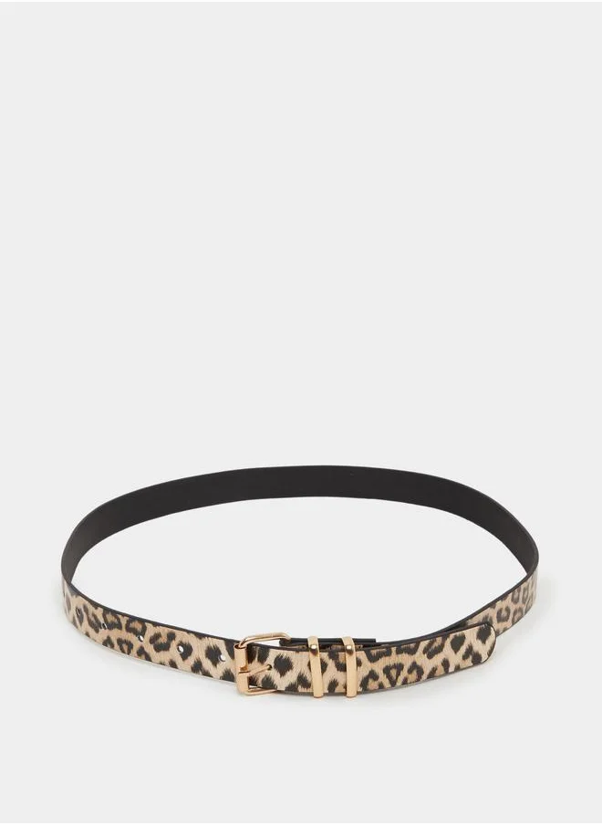 ستايلي Styli Leopard Print Belt with Tang Buckle