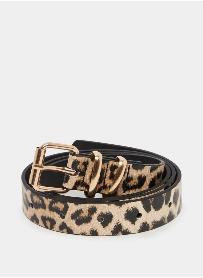 ستايلي Styli Leopard Print Belt with Tang Buckle