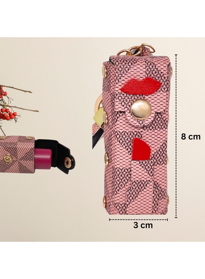 ZAFCO Mini Single Lipstick Case Lip Balm Chap stick Lip Gloss Organizer Leather Keychain Bag Charm Decorative Pendent for Backpack Wallet Purse Gift for Girls Women (Pink) - Image 2