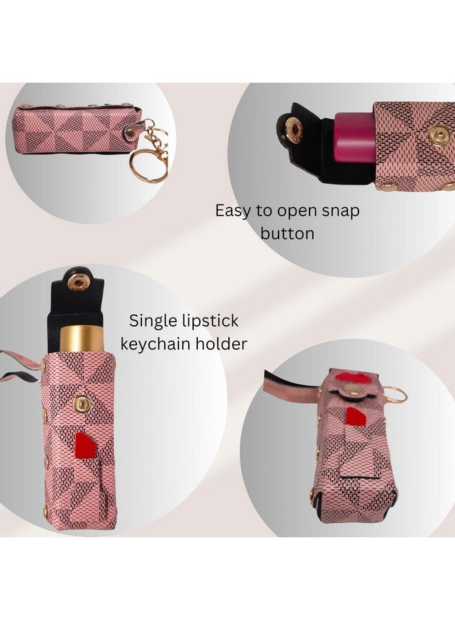 ZAFCO Mini Single Lipstick Case Lip Balm Chap stick Lip Gloss Organizer Leather Keychain Bag Charm Decorative Pendent for Backpack Wallet Purse Gift for Girls Women (Pink) - Image 3