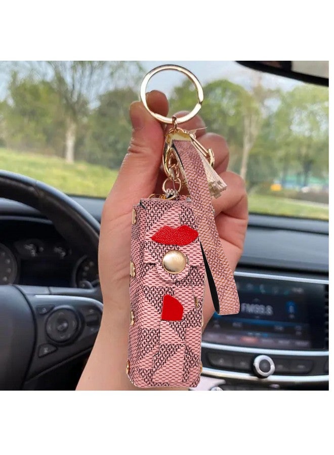 ZAFCO Mini Single Lipstick Case Lip Balm Chap stick Lip Gloss Organizer Leather Keychain Bag Charm Decorative Pendent for Backpack Wallet Purse Gift for Girls Women (Pink) - Image 5