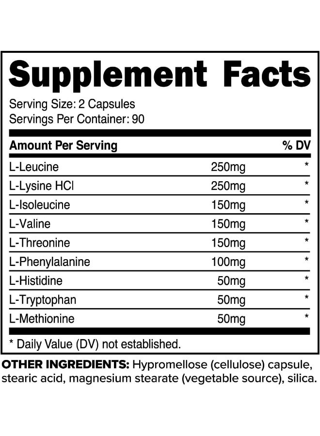 PrimaForce EAA Capsules 1200mg, 180 Capsules, 90 Servings - Essential Amino Acids - Non-GMO, Gluten Free & Vegetarian Friendly - Image 2