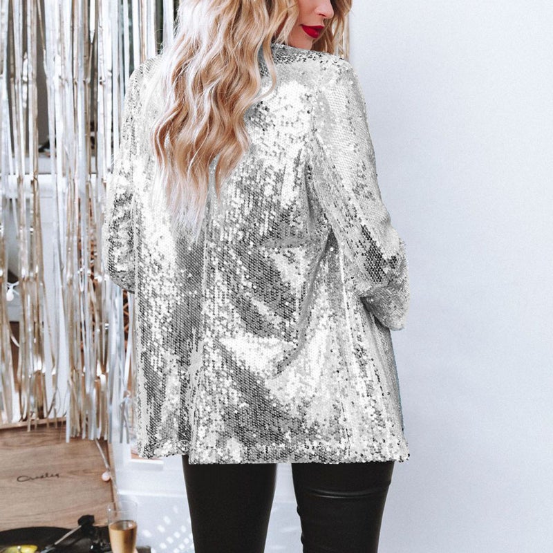 Women's Sequin Blazer Jacket Long Sleeve Casual Sparkle Tops - Image 2