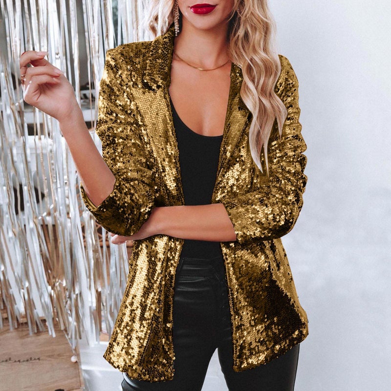 Women's Sequin Blazer Jacket Long Sleeve Casual Sparkle Tops - Image 4