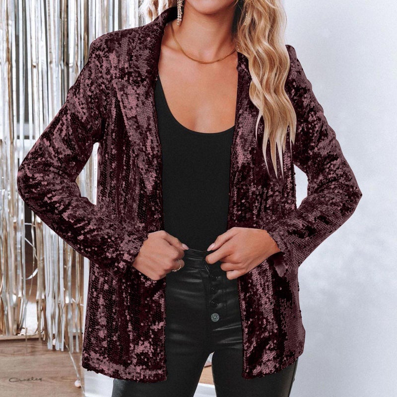 Women's Sequin Blazer Jacket Long Sleeve Casual Sparkle Tops - Image 5