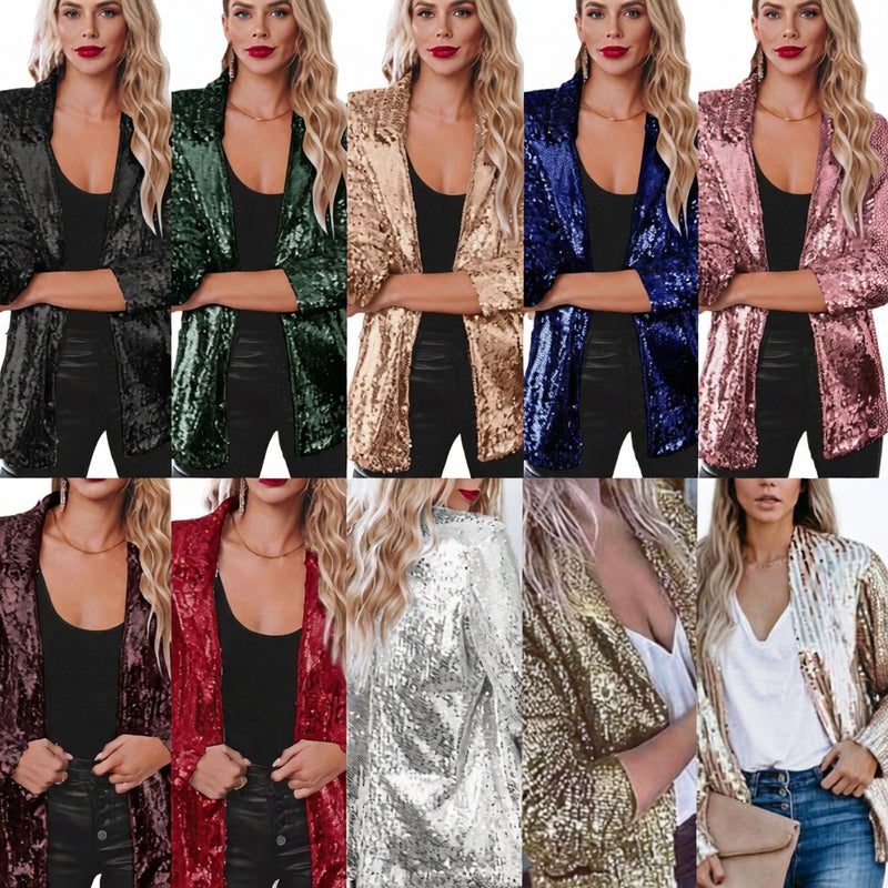 Women's Sequin Blazer Jacket Long Sleeve Casual Sparkle Tops - Image 1