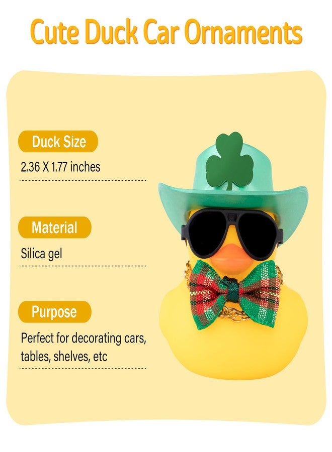 Wonuu Rubber Duck St. Patrick's Day Decoration - Lucky Green Shamrocks Hat & Car Decor, Diamond Cowboy Hat-Bow Tie - Image 2