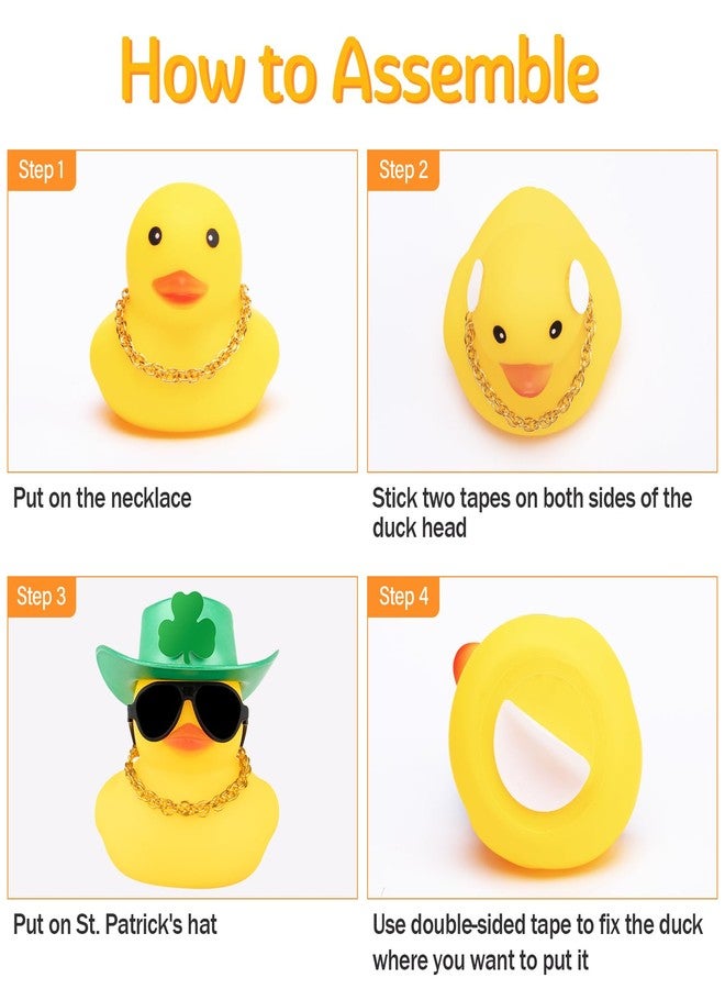 Wonuu Rubber Duck St. Patrick's Day Decoration - Lucky Green Shamrocks Hat & Car Decor, Diamond Cowboy Hat-Bow Tie - Image 3