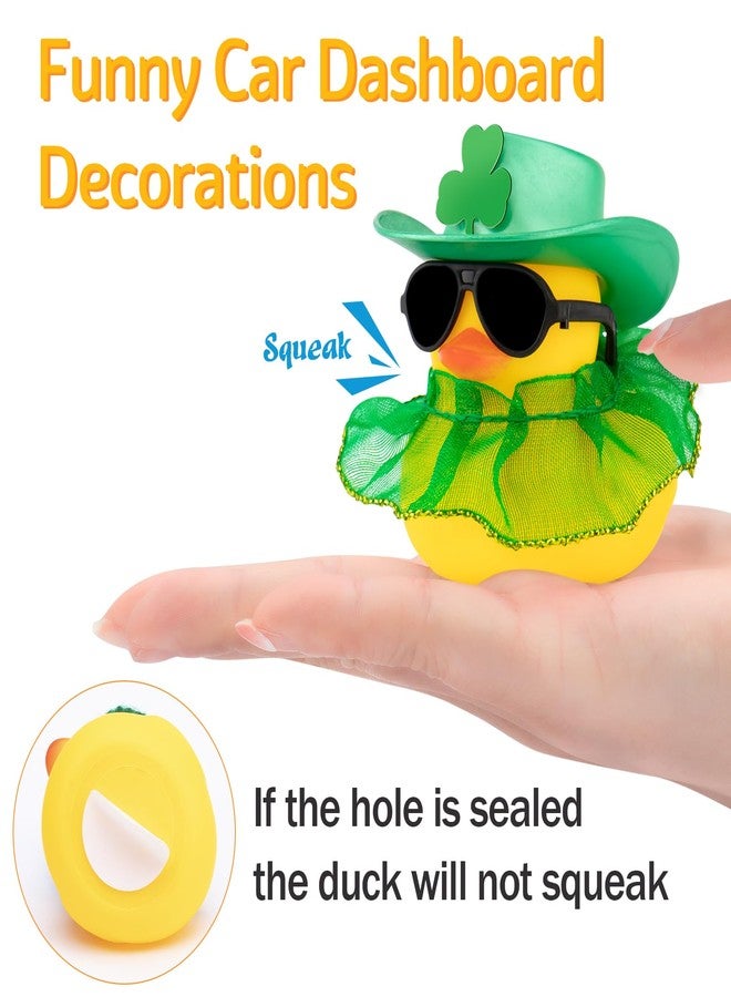 Wonuu Rubber Duck St. Patrick's Day Decoration - Lucky Green Shamrocks Hat & Car Decor, Diamond Cowboy Hat-Bow Tie - Image 5