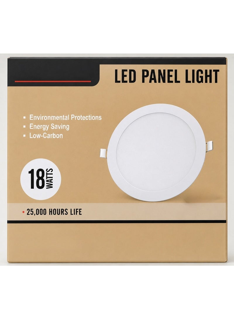 ماكسويل مصباح لوحي LED دائري غائر بقدرة 18 واط، إضاءة سقف (Downlight) بلون أبيض نهاري (6500 كلفن) مع مشغل منفصل ومشابك تثبيت زنبركية وموصل سريع، يعمل بجهد تيار متردد 220-240 فولت، تصميم نحيف للاستخدام الداخلي في المنازل والمكاتب والمطابخ والمتاجر. - Image 2