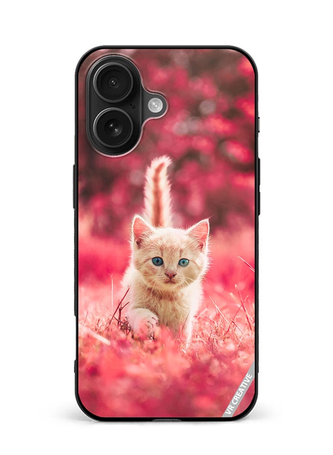 VR CREATIVE Protective Case Cover For Apple iPhone 16 Plus Red Blossom Cat Design Multicolour