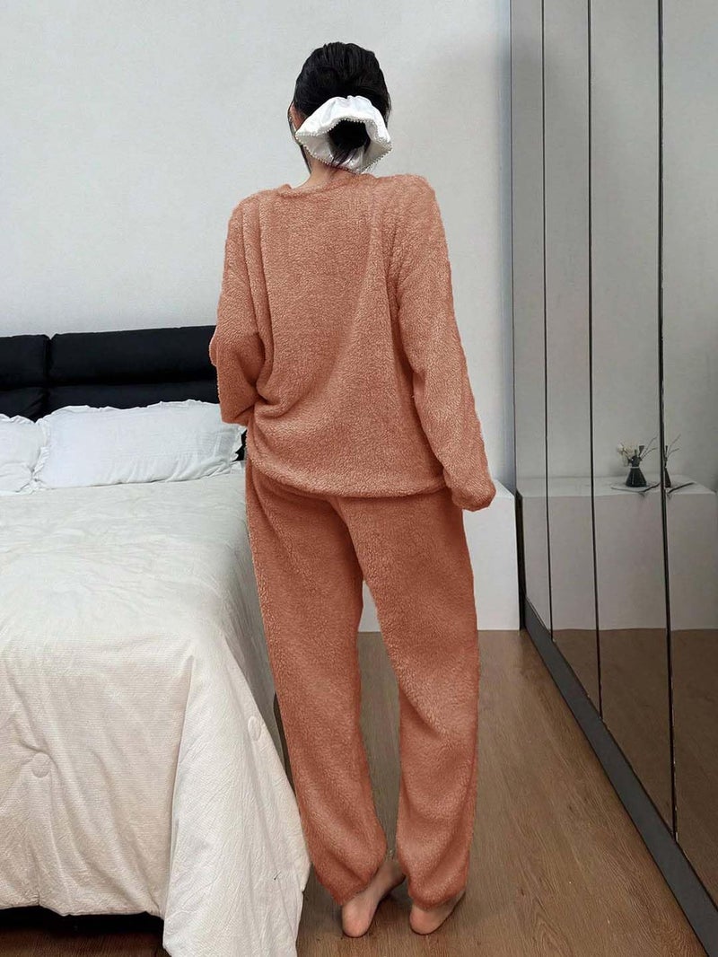 KOTTY Soft Loungewear Set for Women Winter Season (Brown,M)-KTYWINTERSET164M - Image 3