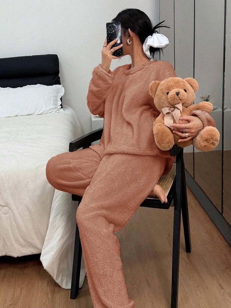KOTTY Soft Loungewear Set for Women Winter Season (Brown,M)-KTYWINTERSET164M - Image 5