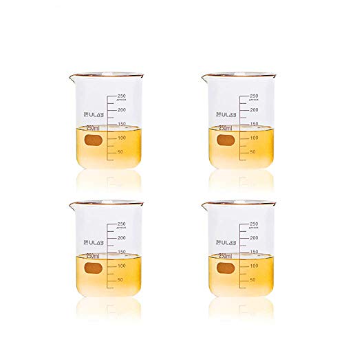 ULAB Scientific Glass Beaker Set, Vol. 250ml, 3.3 Borosilicate Griffin Low Form with Printed Graduation, Pack of 4, UBG1015 - Image 1