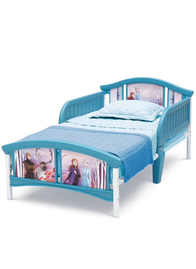 Delta CHILDREN - Frozen II Toddler Bed | Plastic Frame with Guardrails | Vibrant Elsa & Anna Graphics | Fits Crib Mattress | 137x74x66.5 CM | Kids Bedroom Furniture - Image 1