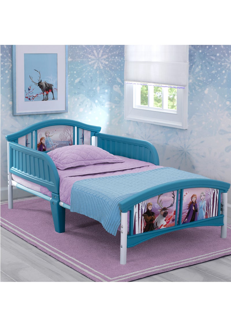 Delta CHILDREN - Frozen II Toddler Bed | Plastic Frame with Guardrails | Vibrant Elsa & Anna Graphics | Fits Crib Mattress | 137x74x66.5 CM | Kids Bedroom Furniture - Image 1