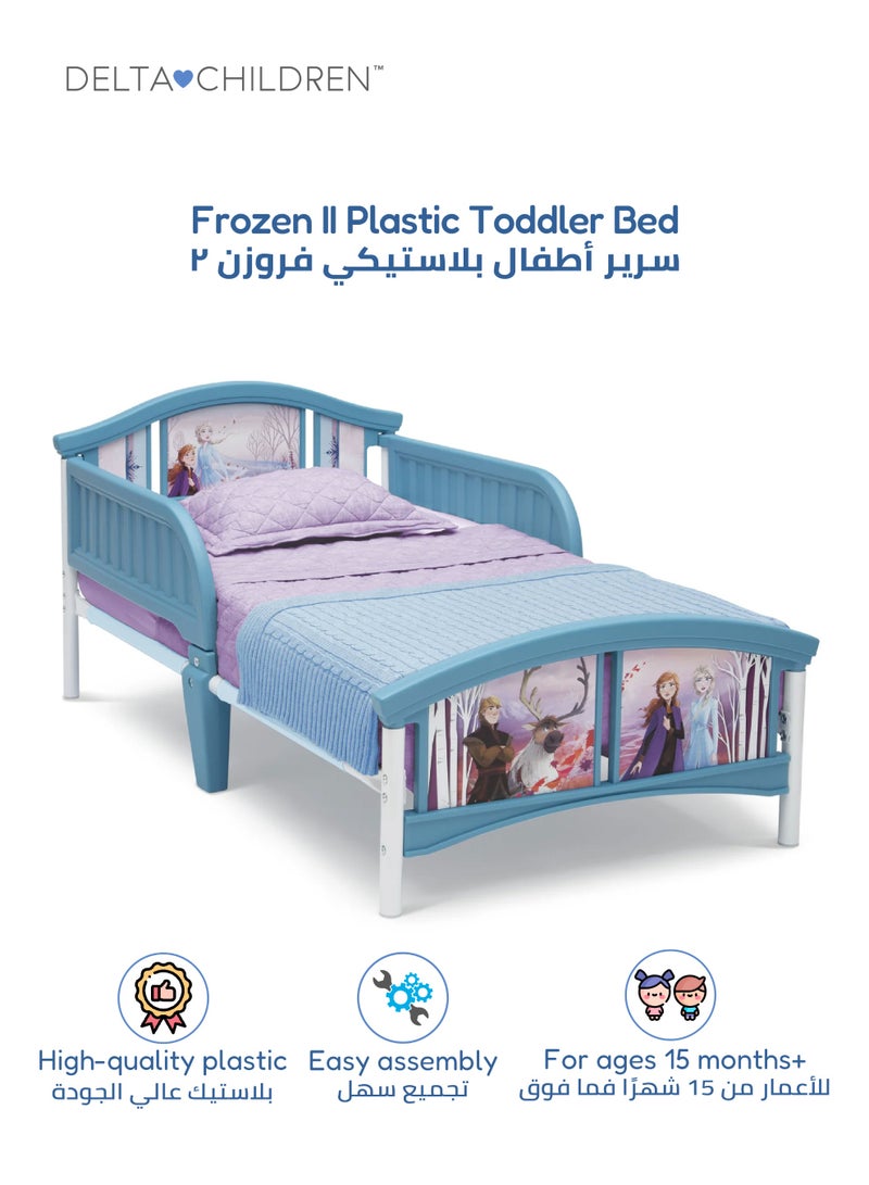 Delta CHILDREN Frozen II Toddler Bed | Plastic Frame with Guardrails | Vibrant Elsa & Anna Graphics | Fits Crib Mattress | 137x74x66.5 CM | Kids Bedroom Furniture - Image 1